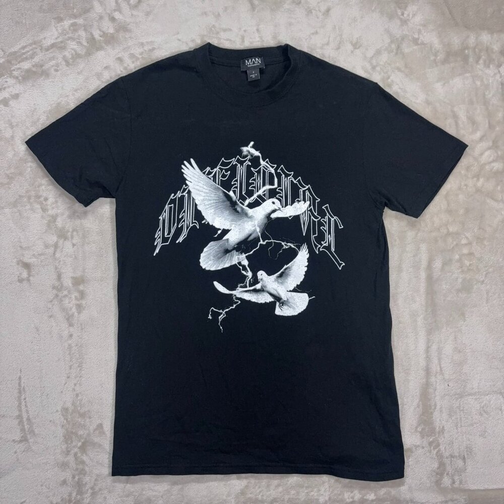 BoohooMAN Loose Official Dove Print T-Shirt Black - Size Small